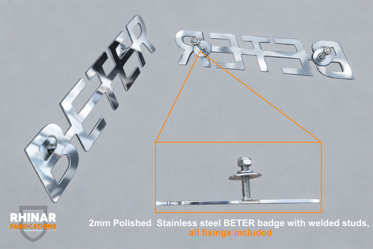 BETER BADGE, 2mm Stainless steel, polished studwelded